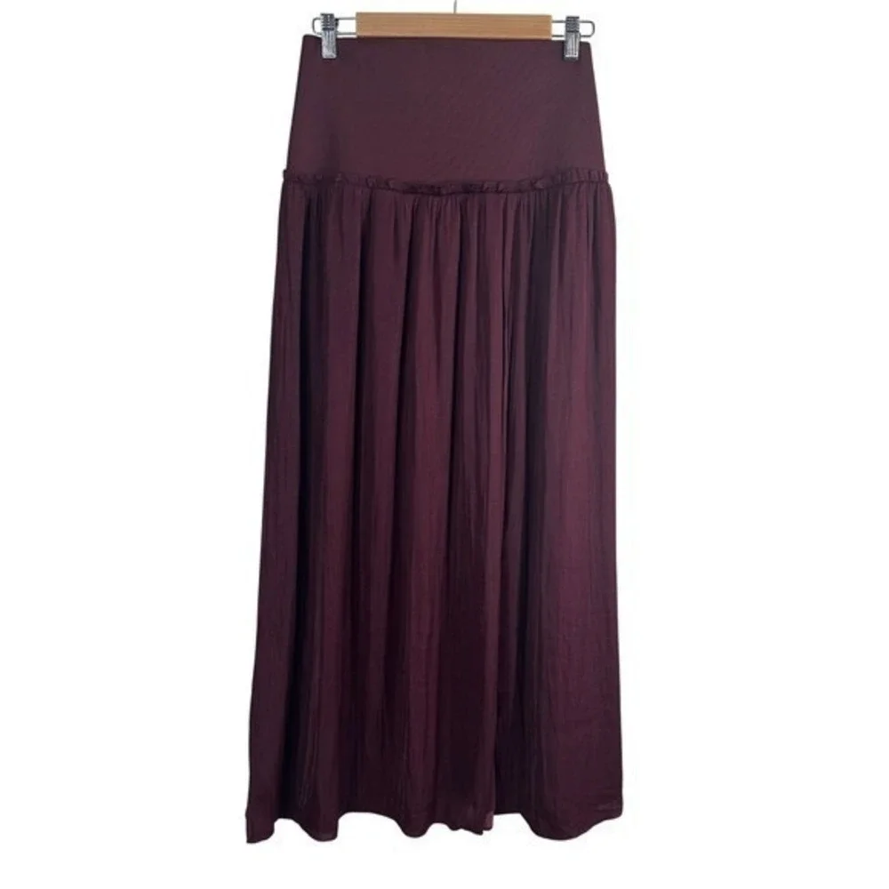 Current Air Anthropologie Wine Burgundy High-Low Layered‎ Maxi Skirt Womens M